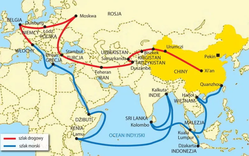 Mapa szlaków handlowych starożytnej Azji