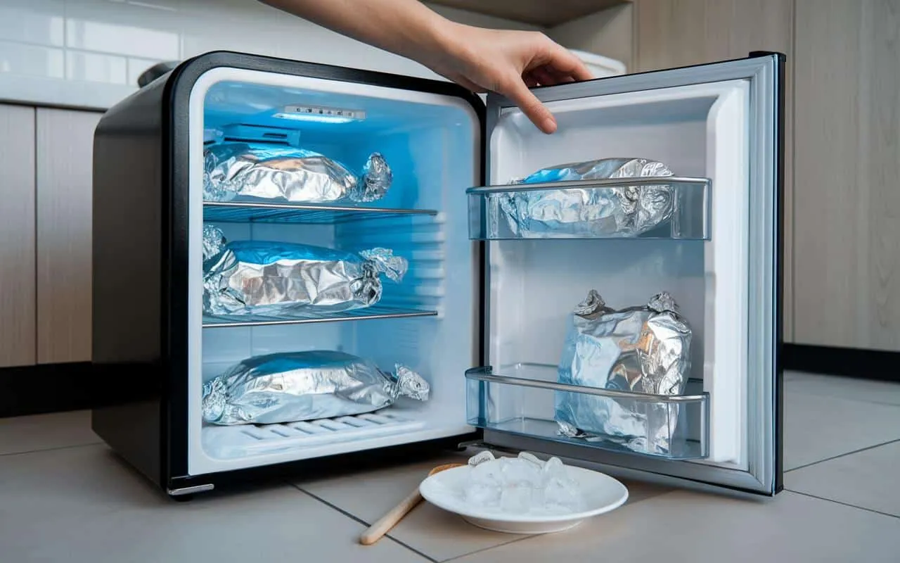 zamrażarka z grubą warstwą lodu i szronu