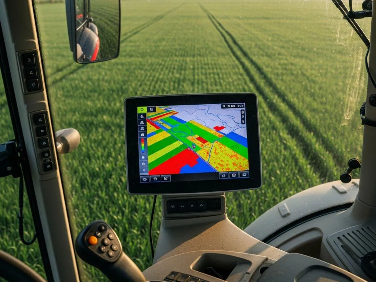 kabina ciągnika rolniczego z systemem GPS i rolnictwa precyzyjnego