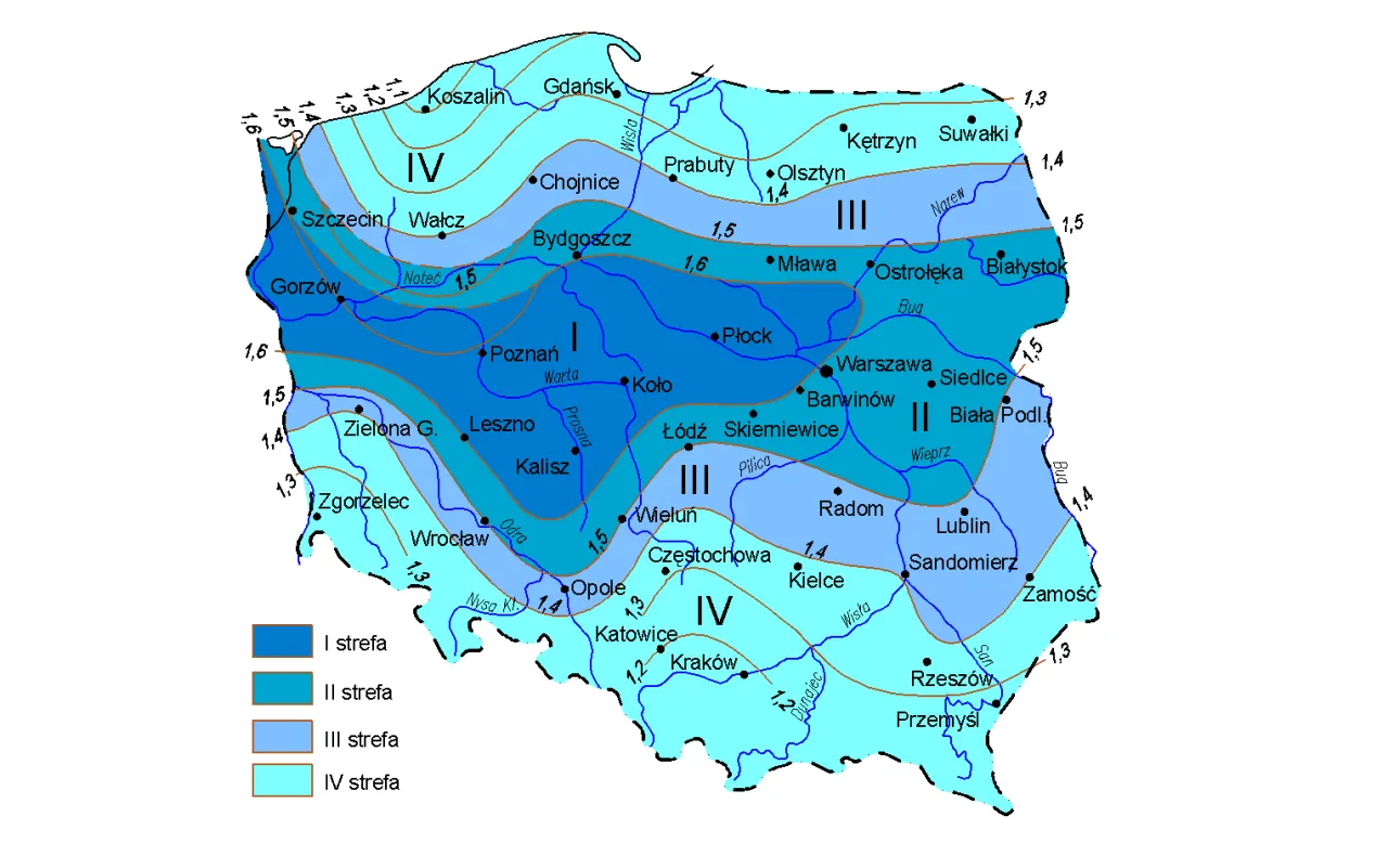 strefy klimatyczne Polski mapa