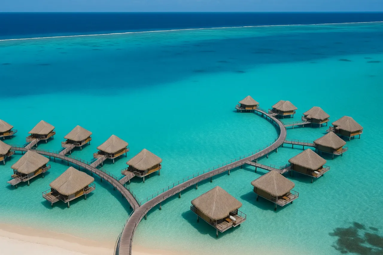 Bora Bora bungalowy na wodzie, turkusowa laguna