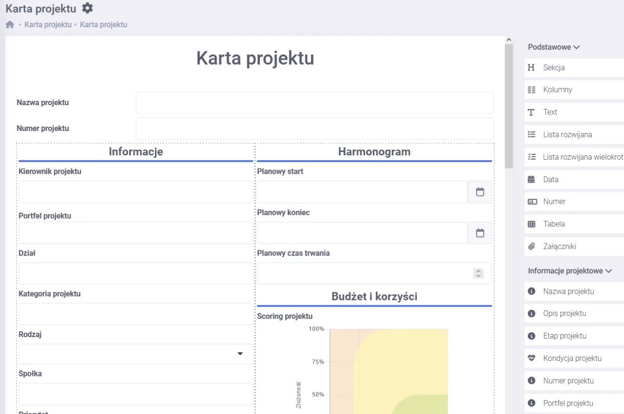 wz&oacute;r karty projektu edukacyjnego pusty formularz