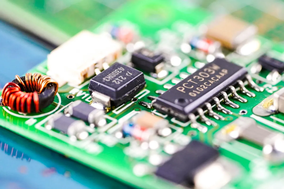 układ scalony z widocznymi ścieżkami symbolizujący przepływ danych