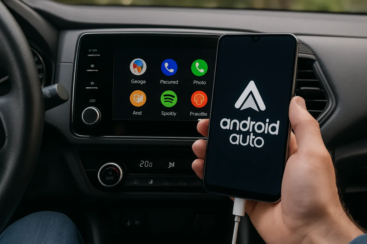 Podłącz telefon, aby włączyć android auto i korzystać z nawigacji, muzyki i innych aplikacji na ekranie samochodu.