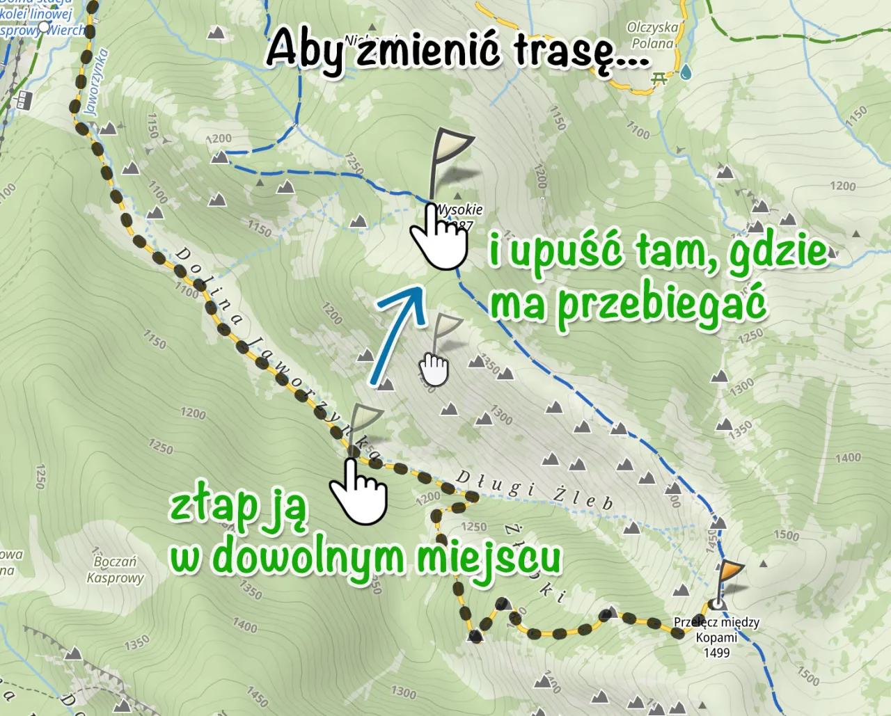 Mapa szlaków turystycznych PTTK przykład