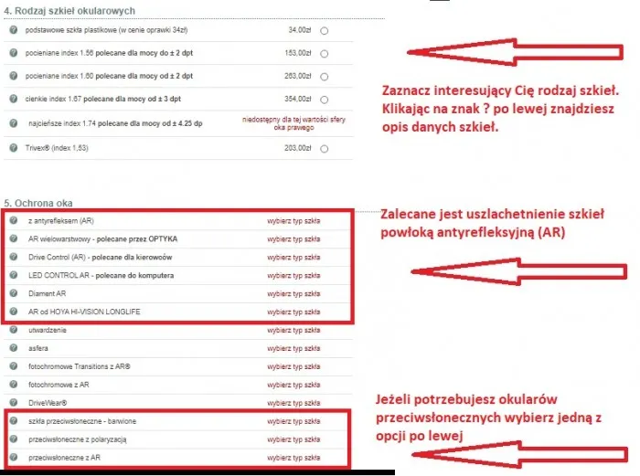 cennik usług optycznych montaż szkieł