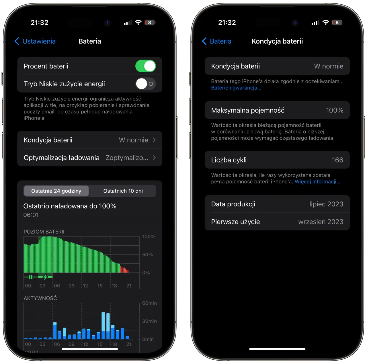 iPhone kondycja baterii ekran ustawień