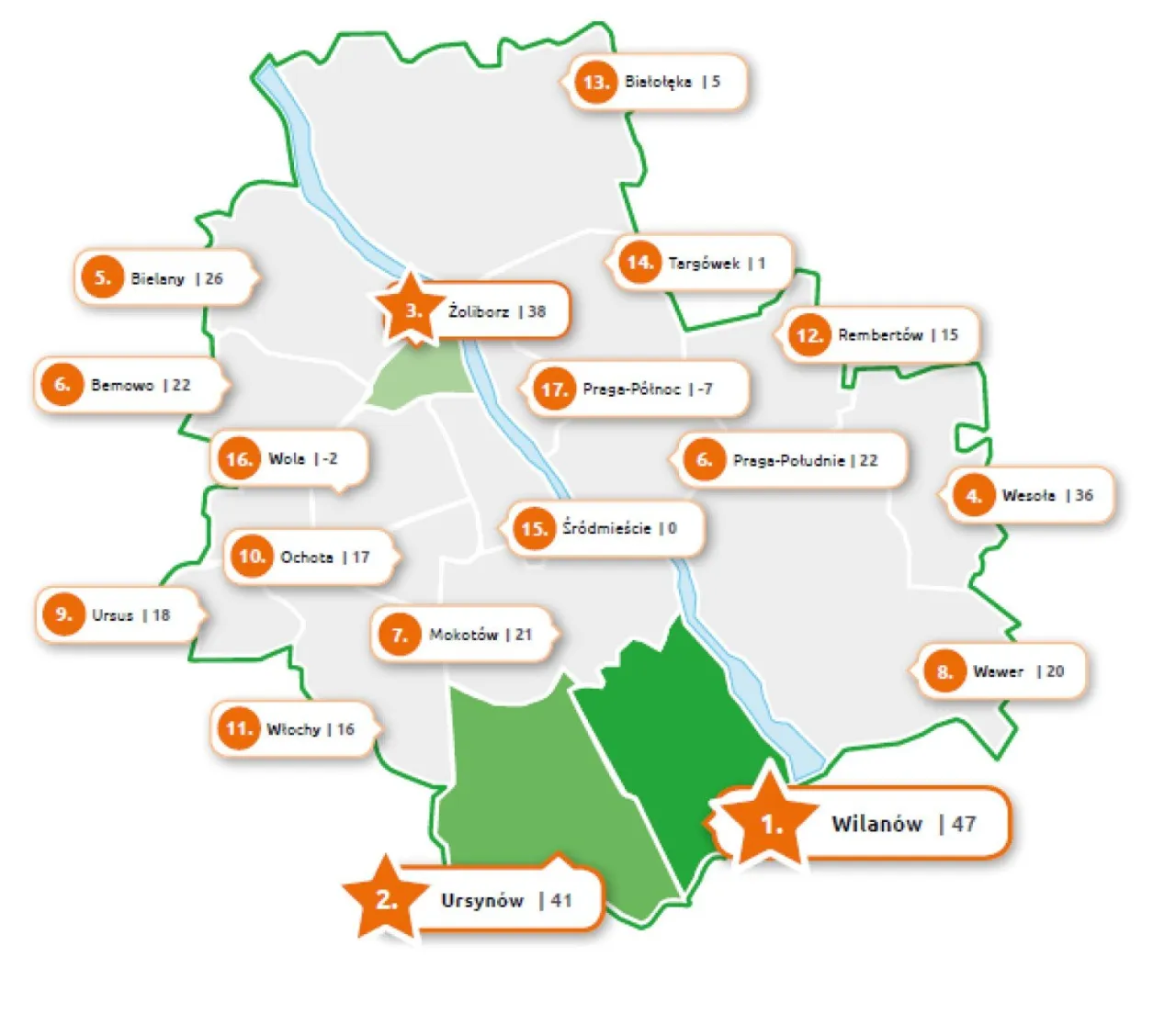 mapa warszawy dzielnice ceny noclegów