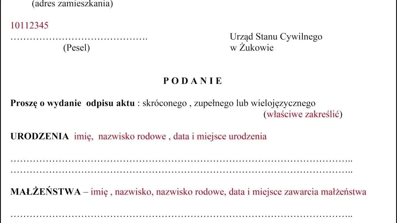 wniosek o odpis aktu urodzenia online, urzad stanu cywilnego, list