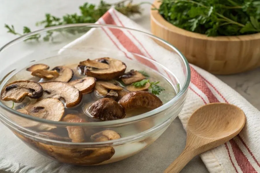 suszone podgrzybki namaczane w wodzie