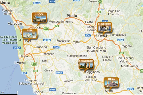 Mapa trasy Polska Toskania samochodem