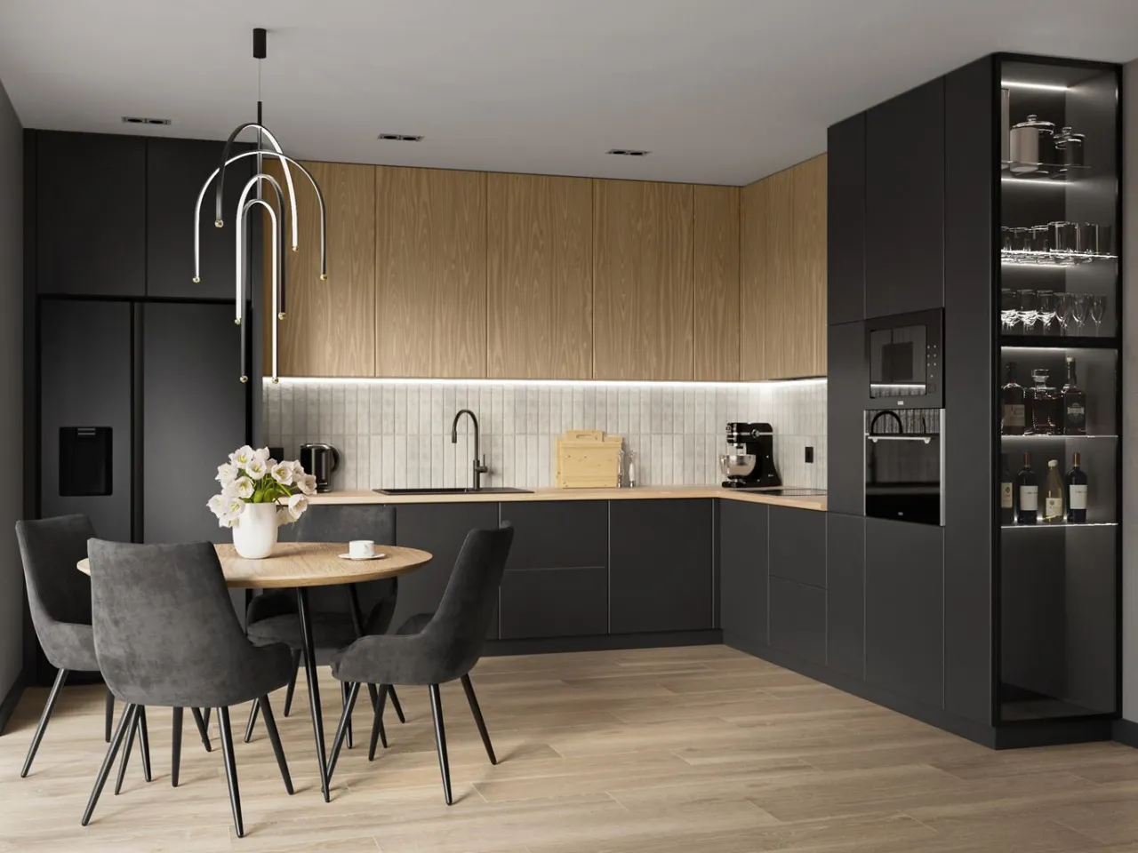 Układy kuchni w bloku L jednorzędowa aneks