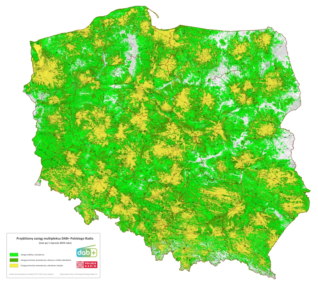 Mapa zasięgu DAB+ w Polsce