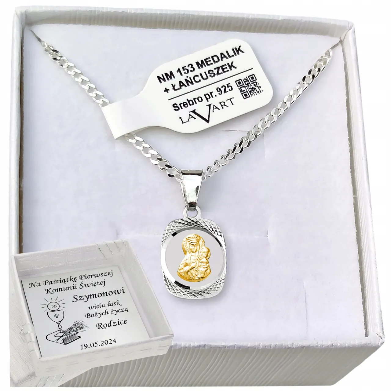 medalik z Matką Bożą dla chłopca komunijny