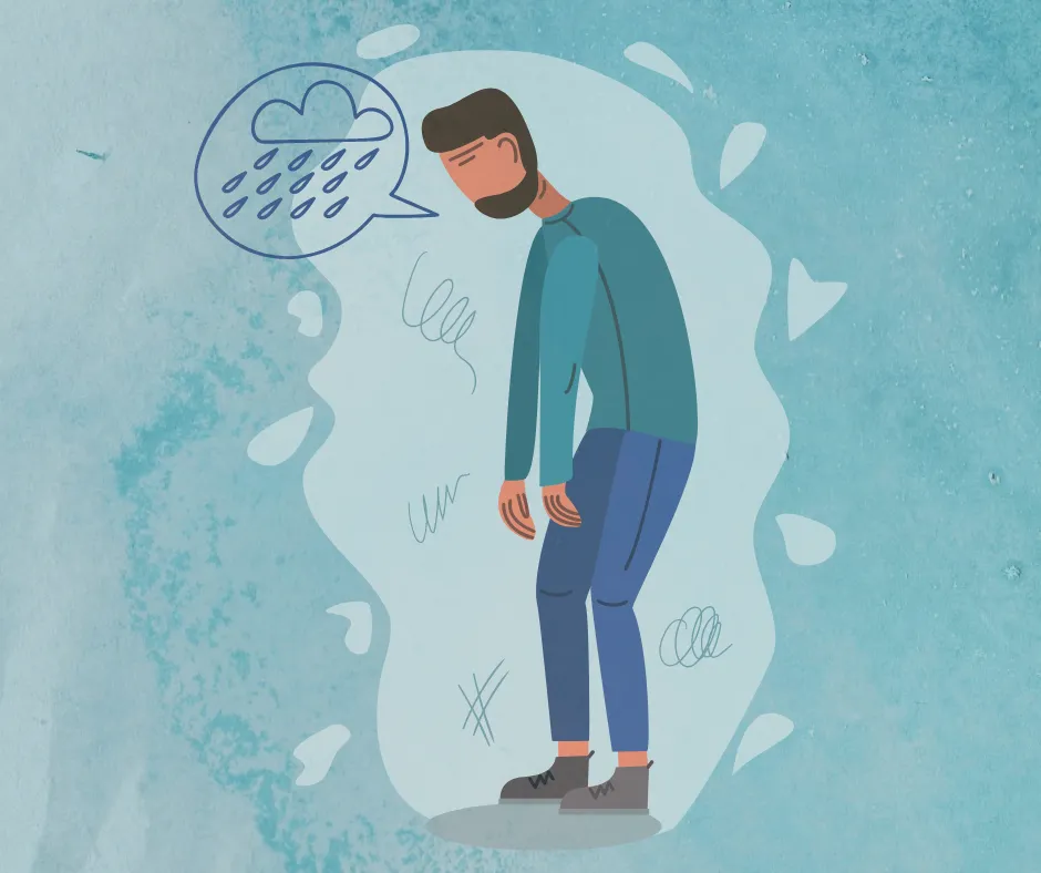 osoba z depresją w zamyśleniu, symbolizująca trudności w funkcjonowaniu