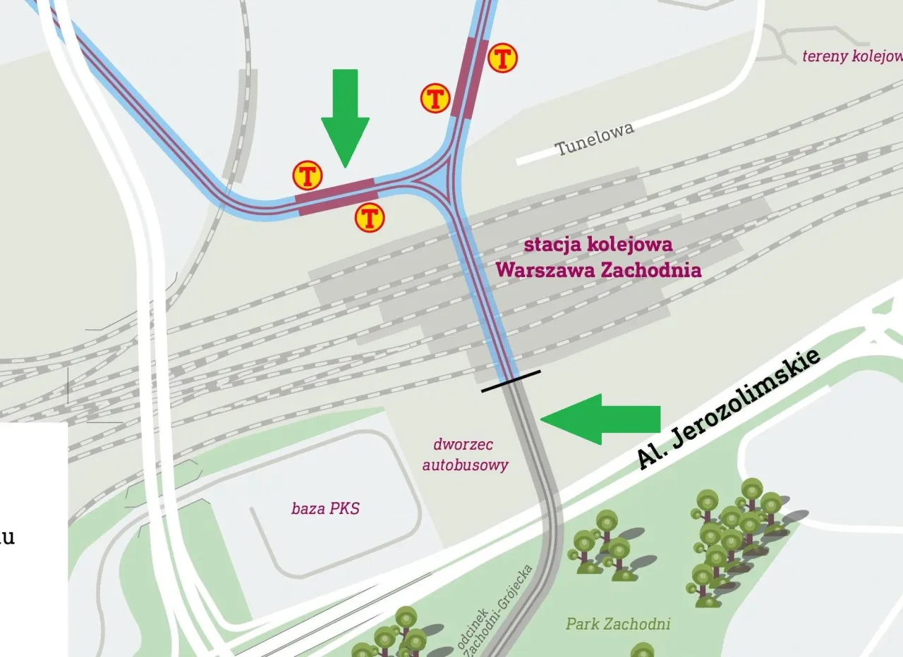 Mapa Dworzec Zachodni Warszawa dojście do dworca autobusowego