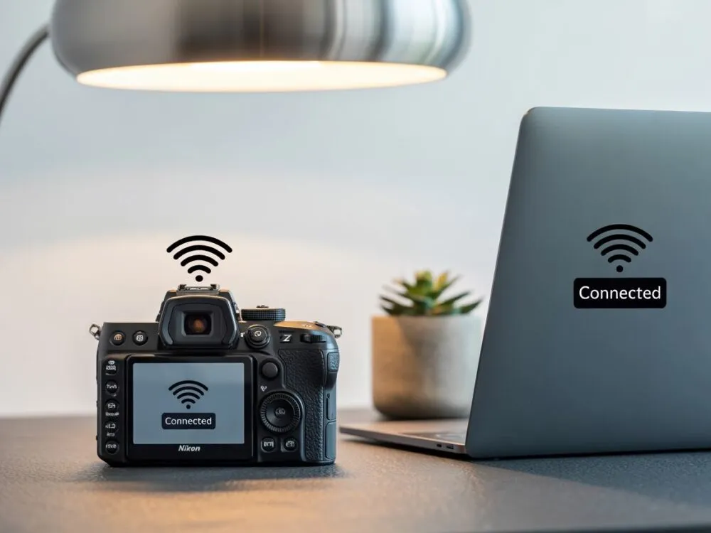 Aparat fotograficzny z włączonym Wi-Fi, ikona połączenia