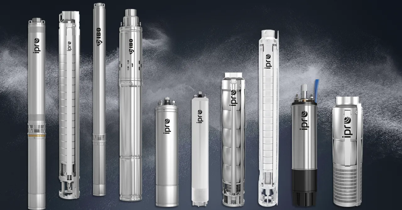 R&oacute;żne pompy głębinowe IBO i IPRO. Wyb&oacute;r odpowiedniej średnicy rury do studni głębinowej zależy od modelu pompy.