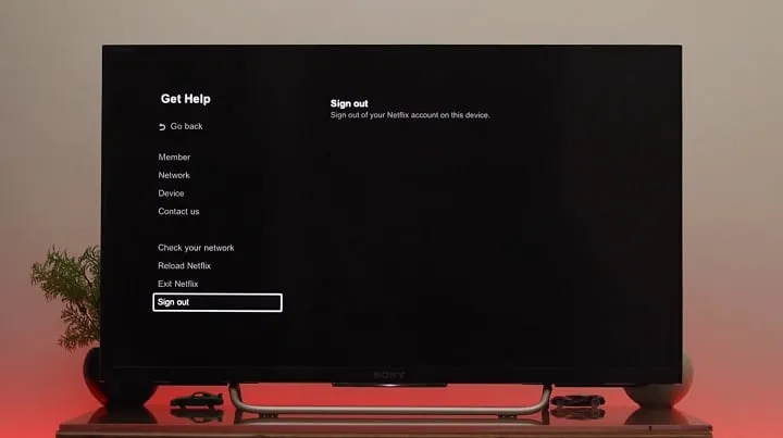 Netflix menu wyloguj się na telewizorze