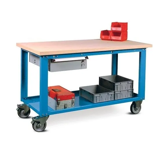 składany stół warsztatowy z kółkami i półką
