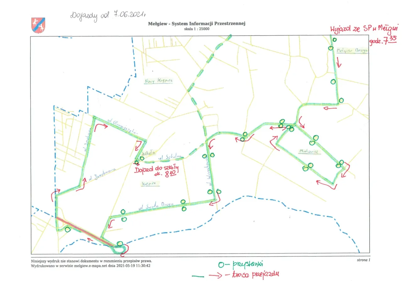 Planowanie trasy autobusu szkolnego mapa