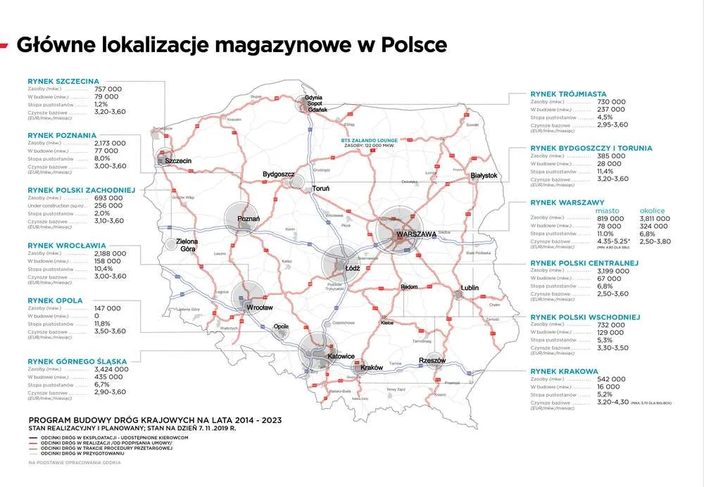 Mapa cen wynajmu magazyn&oacute;w w Polsce