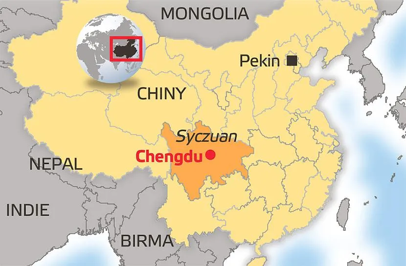 Mapa ośrodk&oacute;w dla pand w Syczuanie