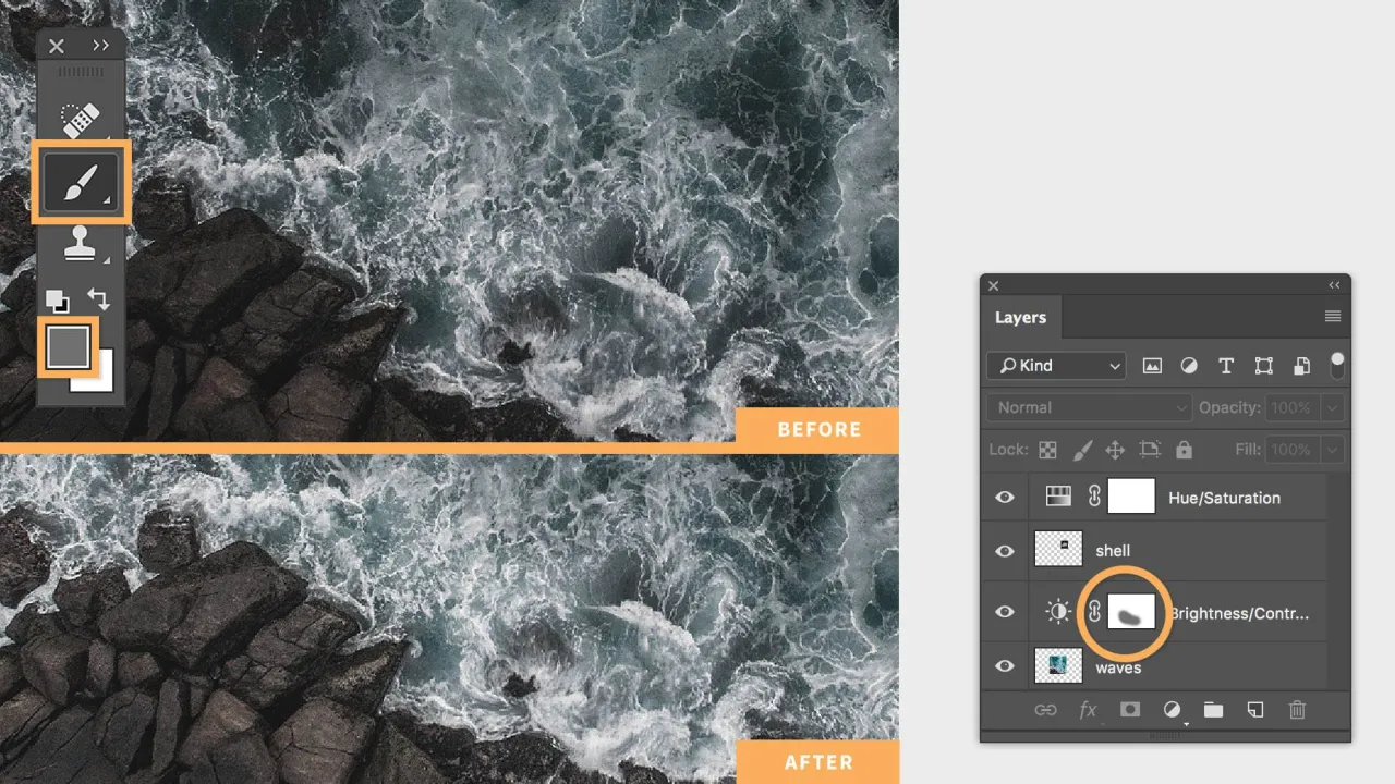 Photoshop Hue Saturation adjustment layer with mask example