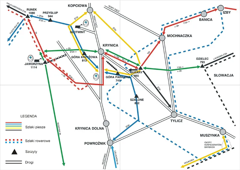 Krynica-Zdrój szlaki piesze rowerowe