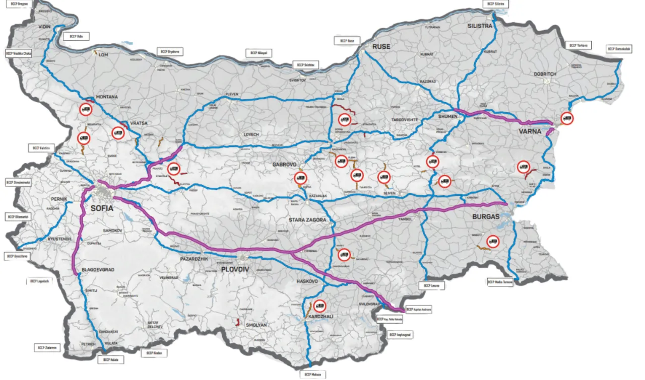 Mapa autostrad w Europie, pokazująca gł&oacute;wne drogi i przejścia graniczne.