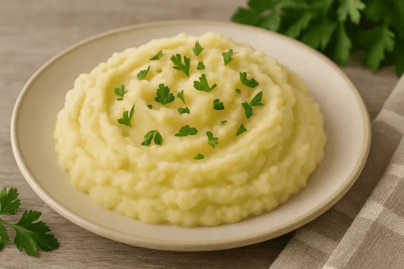 składniki na dietetyczne puree: jogurt, kefir, mleko roślinne, ziemniaki mączyste