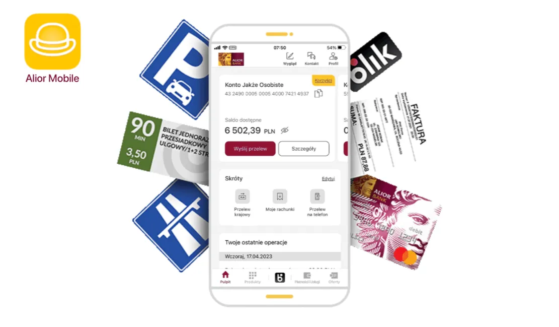 Alior Mobile aplikacja ekran gł&oacute;wny