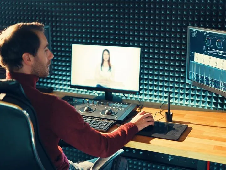 stanowisko pracy montażysty filmowego, profesjonalny komputer do edycji wideo