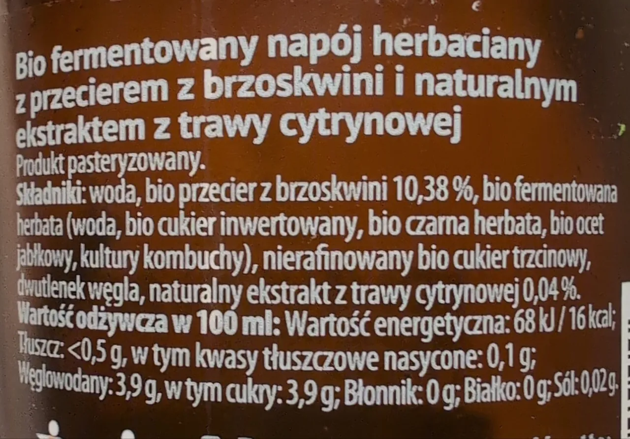 etykieta kombuchy, skład kombuchy, wartości odżywcze kombuchy