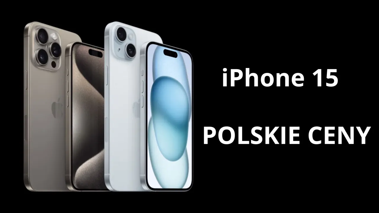 Kiedy iPhone 15 w polskich cenach. Trzy modele iPhone 15 na czarnym tle.