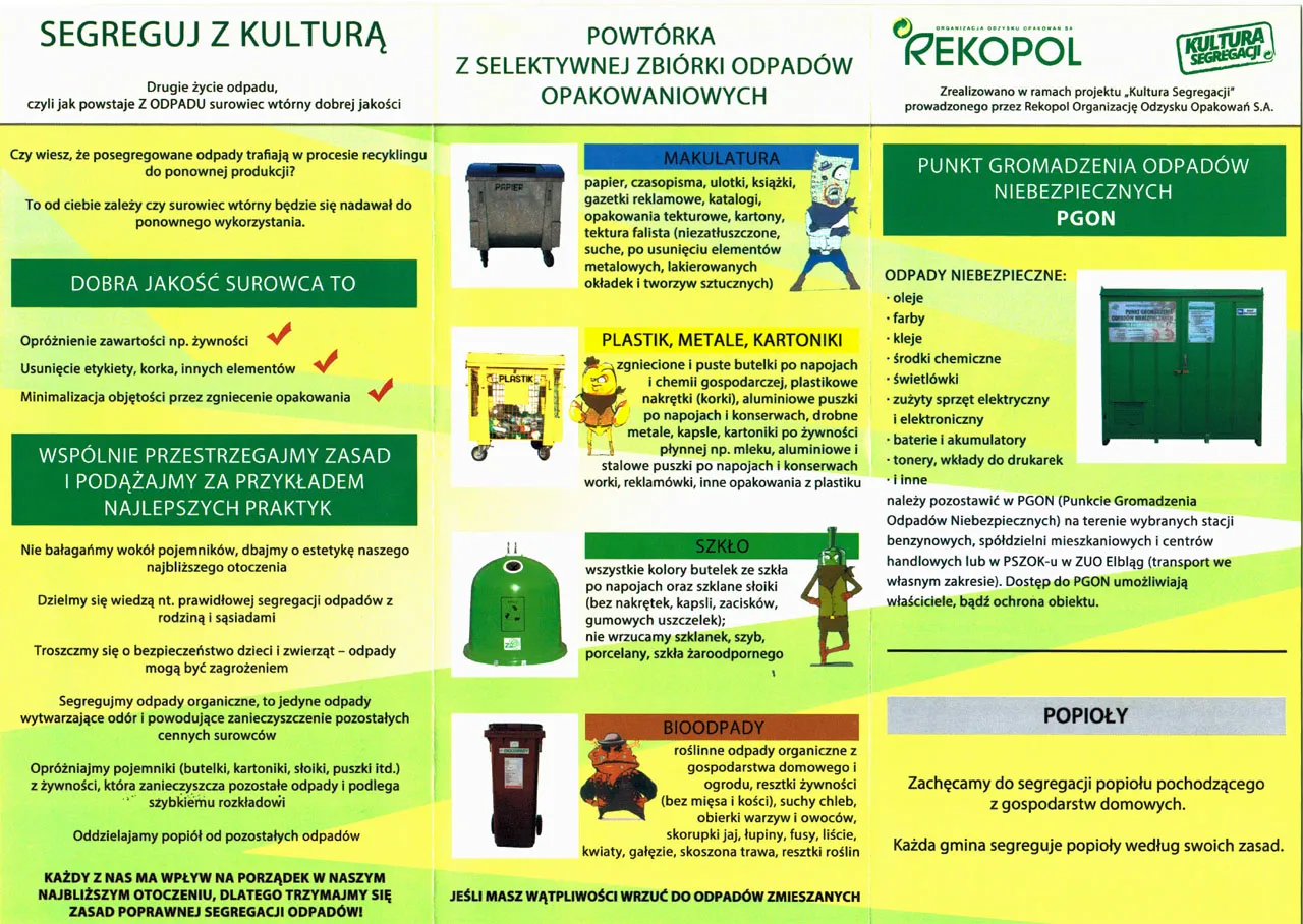 Ż&oacute;łty pojemnik na śmieci to plastik, metale i kartoniki. Zgniecione butelki, opakowania po żywności, puszki, kartony wrzucamy do niego.