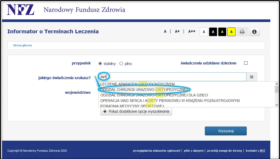 strona internetowa nfz terminyleczenia, wyszukiwarka termin&oacute;w leczenia