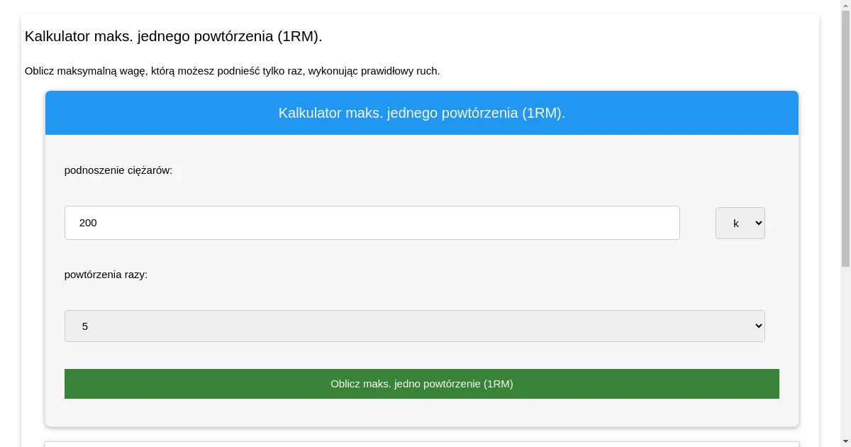 Zdjęcie Kalkulator powtórzeń: Oblicz swoje maksymalne obciążenie 1RM