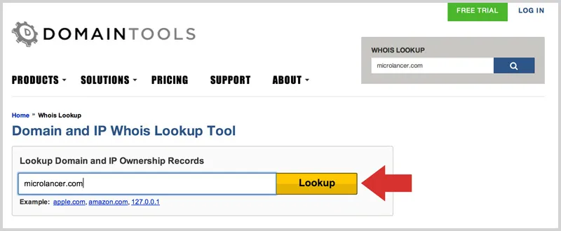 WHOIS lookup tool interface screenshot