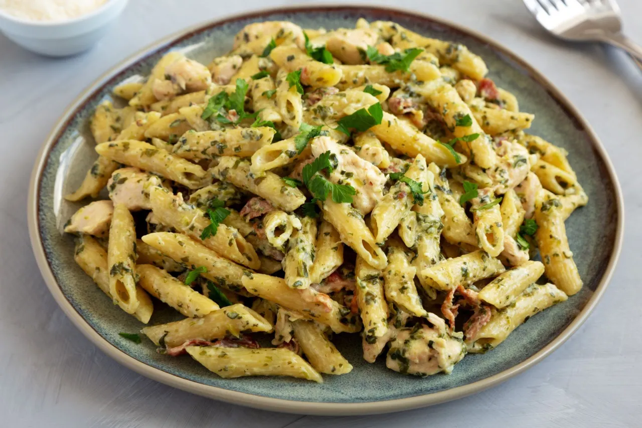 makaron ze szpinakiem i kurczakiem gotowe danie