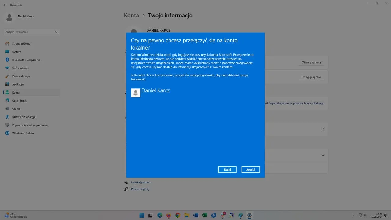 Windows konto lokalne vs Microsoft grafika