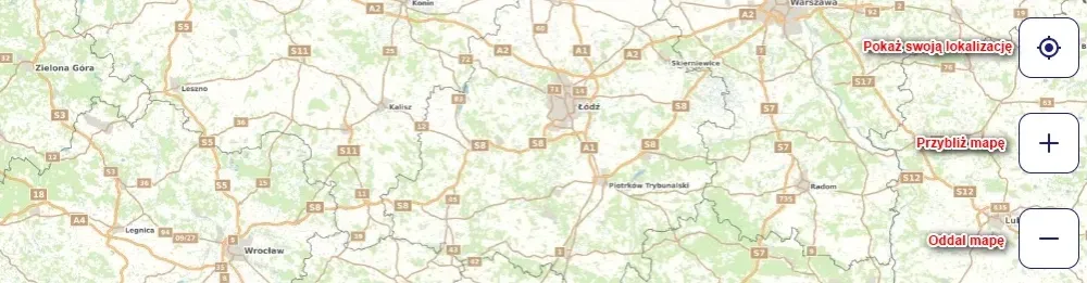 Mapa Polski z zaznaczonymi ikonami portali ogłoszeniowych
