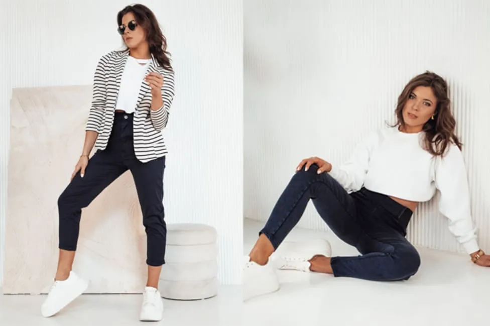 Stylizacje granatowych spodni na r&oacute;żne okazje: biuro, casual, wiecz&oacute;r