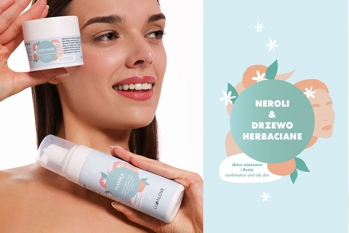 Młoda osoba z cerą trądzikową, patrząca w lustro lub aplikująca krem