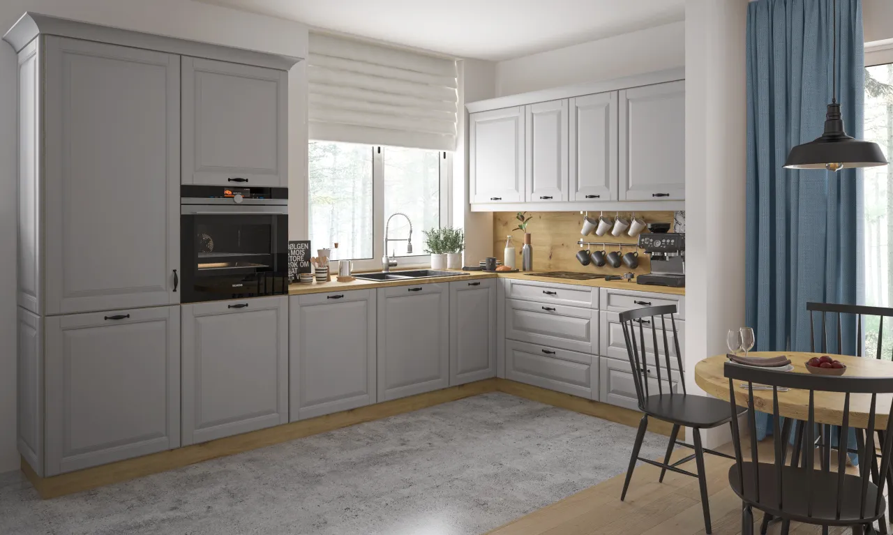 kuchnia z cokołem g&oacute;rnym listwą wieńczącą