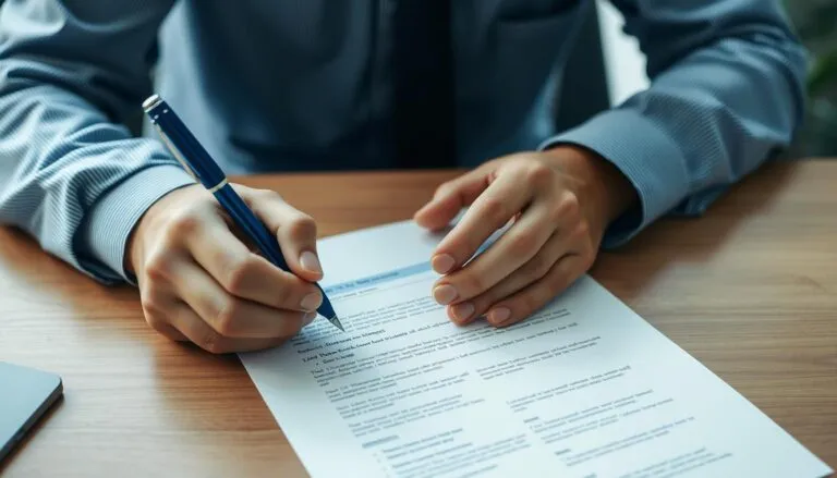 osoba pisząca dokument odręcznie na biurku