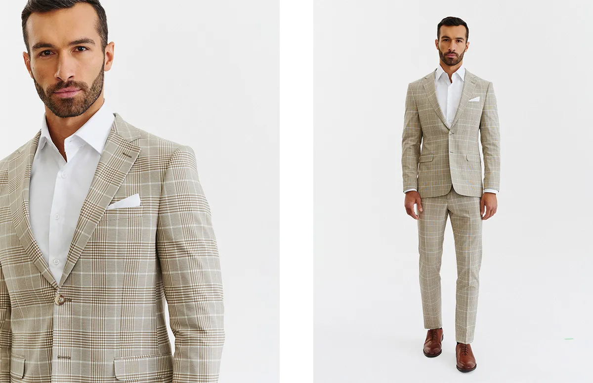 Męski garnitur w jasnym kolorze na komunię