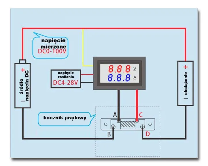 Schemat podłączenia amperomierza szeregowo do akumulatora