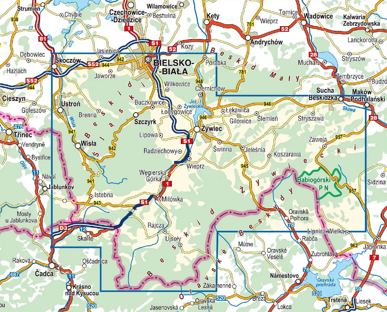 Mapa Beskid Śląski atrakcje