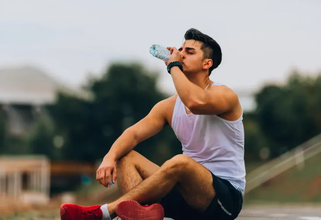 osoba pijąca wodę podczas treningu